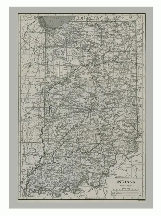 Framed Print : Map of Indiana, USA, c1900s Artist: Emery Walker Ltd Framed Print : Map of Indiana, USA, c1900s Artist: Emery Walker Ltd