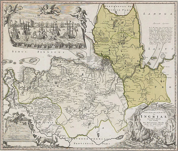 Map of Ingria with View of Saint Petersburg. Artist: Homann, Johann Baptist (1663-1724)