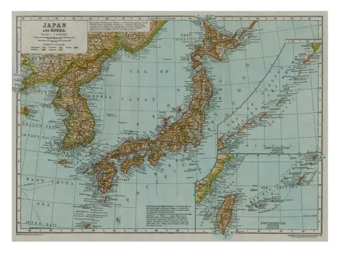 Framed Print : Map of Japan and Korea, c1910. Artist: Gull Engraving Company Framed Print : Map of Japan and Korea, c1910. Artist: Gull Engraving Company