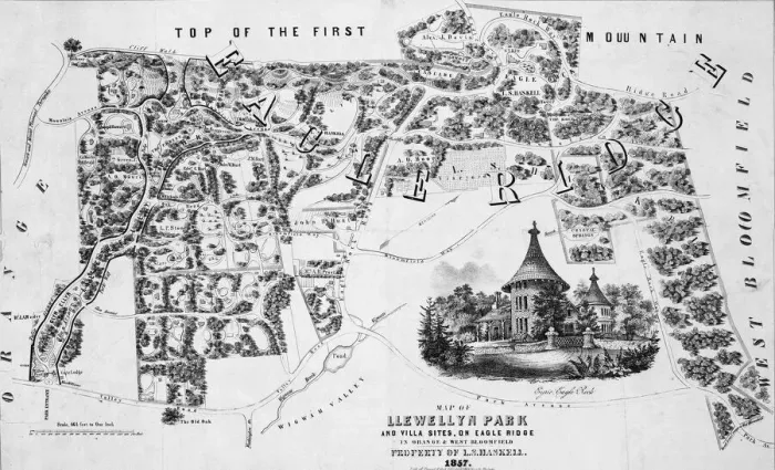Framed Print : Map of Llewellyn Park and Villa Sites, on Eagle Ridge in Orange & West Bloomfield Framed Print : Map of Llewellyn Park and Villa Sites, on Eagle Ridge in Orange & West Bloomfield