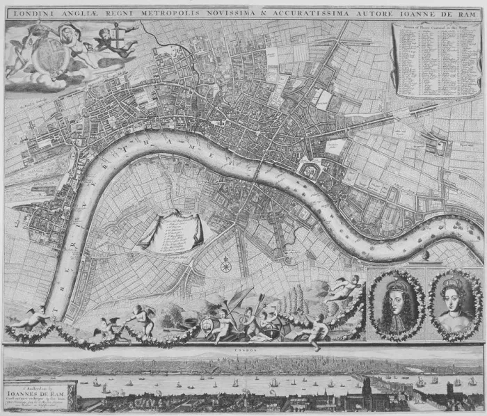Framed Print : Map of London, 1690. Artist: Johannes de Ram Framed Print : Map of London, 1690. Artist: Johannes de Ram