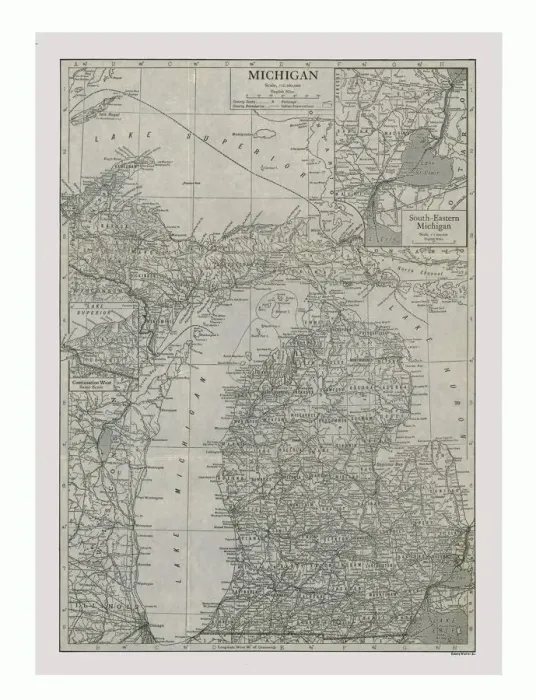 Framed Print : Map of Michigan, USA, c1900. Artist: Emery Walker Ltd Framed Print : Map of Michigan, USA, c1900. Artist: Emery Walker Ltd