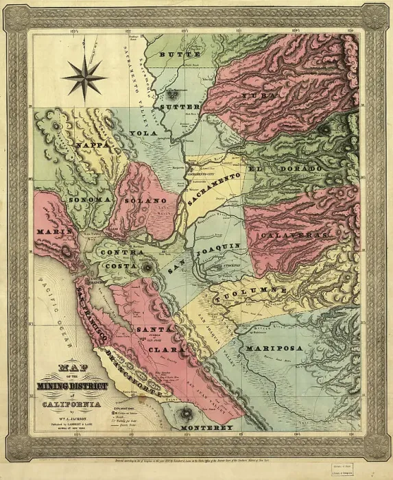 Framed Print : Map of the mining district of California, 1851. Creator: William A. Jackson Framed Print : Map of the mining district of California, 1851. Creator: William A. Jackson