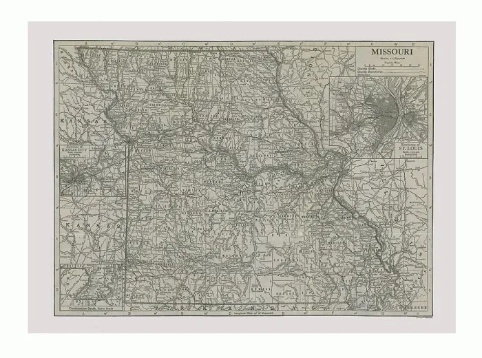Framed Print : Map of Missouri, USA, c1900s. Artists: Emery Walker Ltd, Emery Walker Framed Print : Map of Missouri, USA, c1900s. Artists: Emery Walker Ltd, Emery Walker