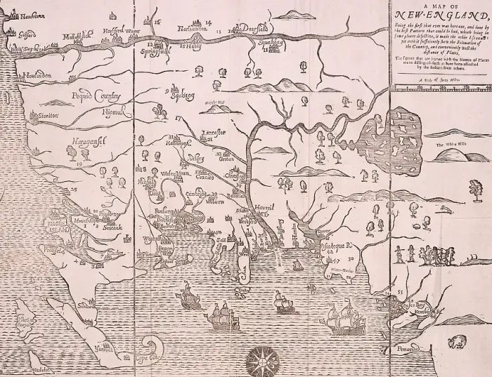 Framed Print : Map of New England, 1677. Creator: John Foster Framed Print : Map of New England, 1677. Creator: John Foster