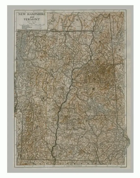 Framed Print : Map of New Hampshire and Vermont, USA, c1900s. Artists: Emery Walker Ltd, Emery Walker Framed Print : Map of New Hampshire and Vermont, USA, c1900s. Artists: Emery Walker Ltd, Emery Walker