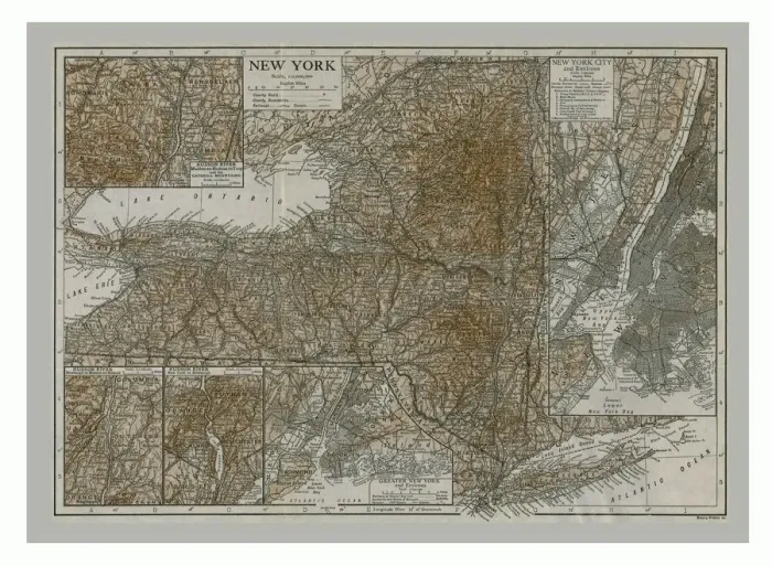 Framed Print : Map of New York, c1900s. Artist: Emery Walker Ltd Framed Print : Map of New York, c1900s. Artist: Emery Walker Ltd