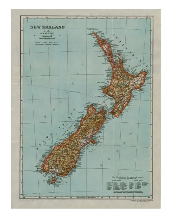 Framed Print : Map of New Zealand, c1910. Artist: Gull Engraving Company Framed Print : Map of New Zealand, c1910. Artist: Gull Engraving Company