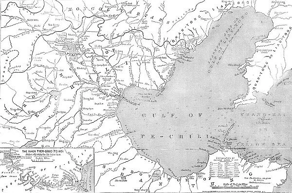 Map of North-east China, showing the Gulf of Pechili, the Tien-Tsin (Peiho) River... 1860. Creator: John Dower