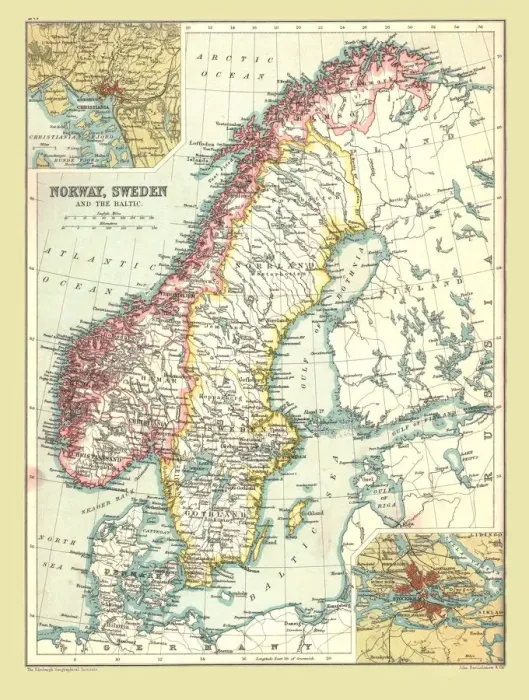 Framed Print : Map of Norway and Sweden, 1902. Creator: Unknown Framed Print : Map of Norway and Sweden, 1902. Creator: Unknown