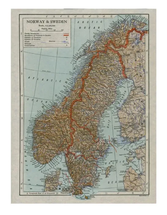 Framed Print : Map of Norway and Sweden, c19th century Framed Print : Map of Norway and Sweden, c19th century