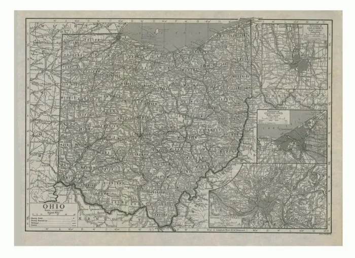 Framed Print : Map of Ohio, USA, c1910s. Artist: Emery Walker Ltd Framed Print : Map of Ohio, USA, c1910s. Artist: Emery Walker Ltd