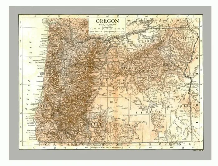 Framed Print : Map of Oregon, c1910. Artist: Emery Walker Ltd Framed Print : Map of Oregon, c1910. Artist: Emery Walker Ltd