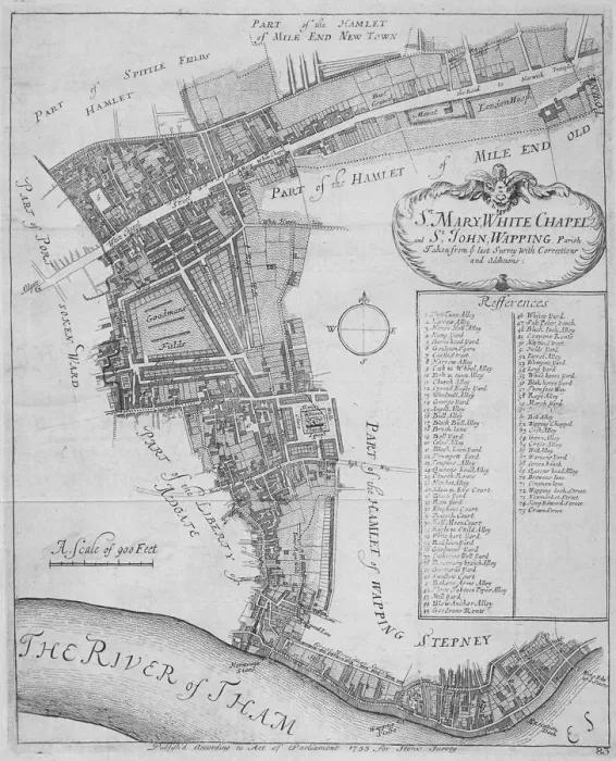 Framed Print : Map of the parishes of St Mary, Whitechapel and St John, Wapping, in Stepney, London, 1755 Framed Print : Map of the parishes of St Mary, Whitechapel and St John, Wapping, in Stepney, London, 1755