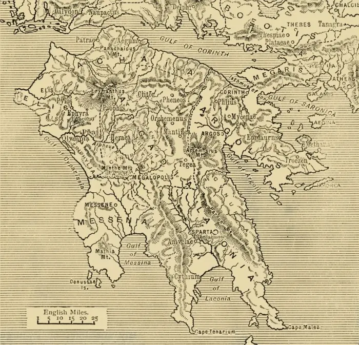 Framed Print : Map of the Peloponnesus, 1890. Creator: Unknown Framed Print : Map of the Peloponnesus, 1890. Creator: Unknown