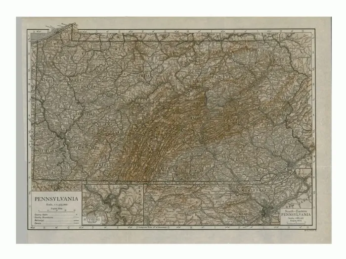 Framed Print : Map of Pennsylvania, 1910. Artists: Emery Walker Ltd, Emery Walker Framed Print : Map of Pennsylvania, 1910. Artists: Emery Walker Ltd, Emery Walker