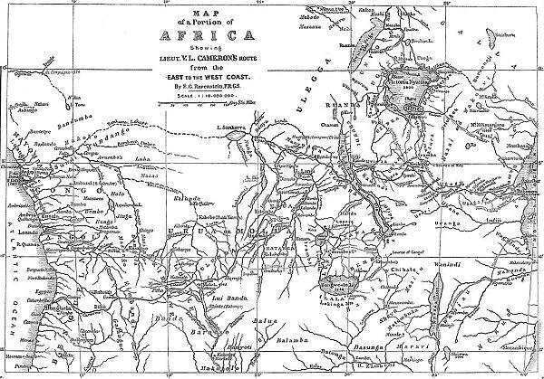 Map of a Portion of Africa, showing...Cameron's Route from the East to the West Coast...1876. Creator: Ernst Ravenstein