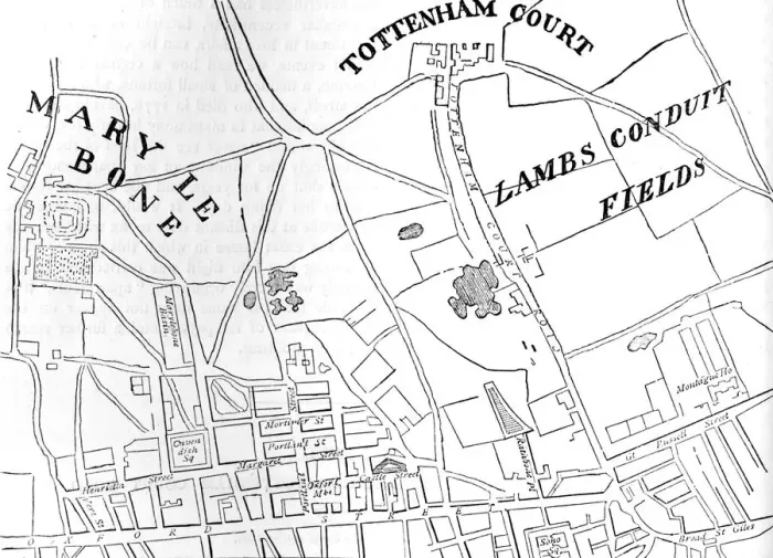 Framed Print : Map of Rathbone Place and its neighbourhood, Westminster, London, 1746 (1878) Framed Print : Map of Rathbone Place and its neighbourhood, Westminster, London, 1746 (1878)