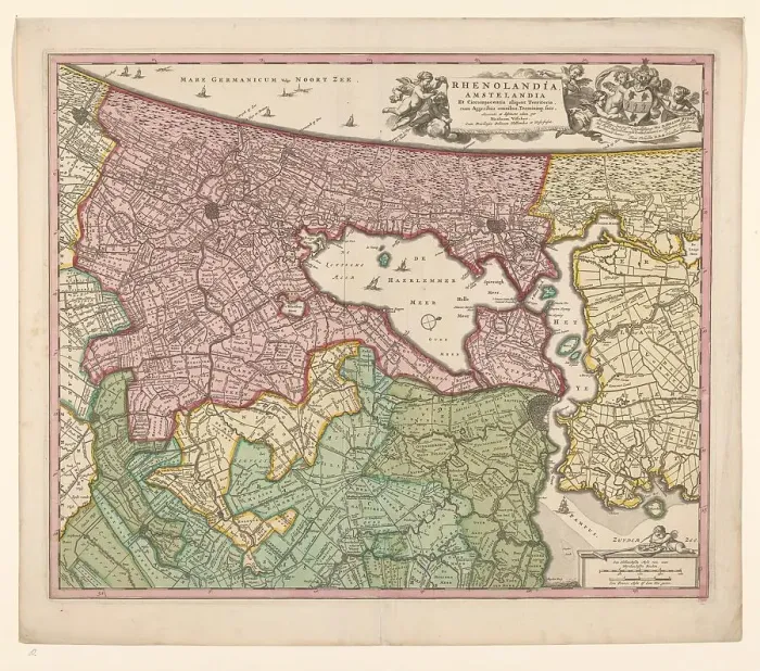 Framed Print : Map of Rijnland and Amstelland, c.1675. Creator: Workshop of Nicolaes Visscher