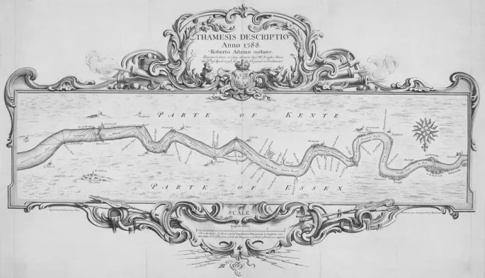Framed Print : Map of the River Thames from Tilbury to Westminster, passing through Kent and Essex, 1740