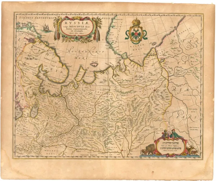 Framed Print : Map of Russia (From: Theatrum Orbis Terrarum... ), 1645. Artist: Blaeu, Willem Janszoon (1571-1638) Framed Print : Map of Russia (From: Theatrum Orbis Terrarum... ), 1645. Artist: Blaeu, Willem Janszoon (1571-1638)