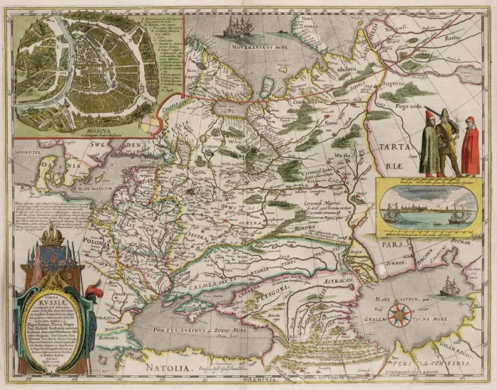 Framed Print : Map of Russia and Moscow (From: Theatrum Orbis Terrarum... ), 1645. Artist: Blaeu, Willem Janszoon (1571-1638) Framed Print : Map of Russia and Moscow (From: Theatrum Orbis Terrarum... ), 1645. Artist: Blaeu, Willem Janszoon (1571-1638)