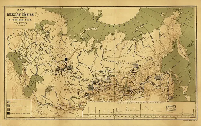 Framed Print : Map of the Russian Empire showing the regions of the precious metals, 1890. Creator: A. Jlyne Framed Print : Map of the Russian Empire showing the regions of the precious metals, 1890. Creator: A. Jlyne