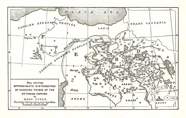 Map showing Approximate Distribution of Kurdish Tribes of the Ottoman Empire, c1915