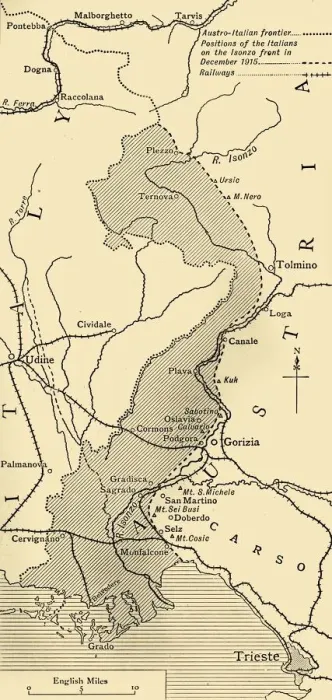 Framed Print : Map showing the Area over which the Italians advanced into Austrian Territory... 1915, (c1920) Framed Print : Map showing the Area over which the Italians advanced into Austrian Territory... 1915, (c1920)