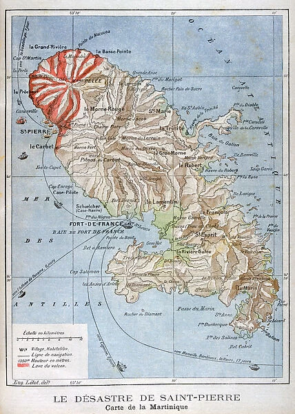 Map showing the eruption of Mount Pelee, Martinique, 1902