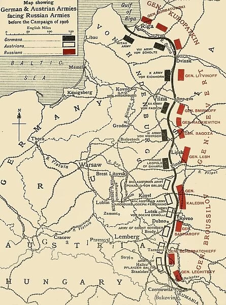 Map showing German & Austrian Armies facing Russian Armies before the Campaign of 1916
