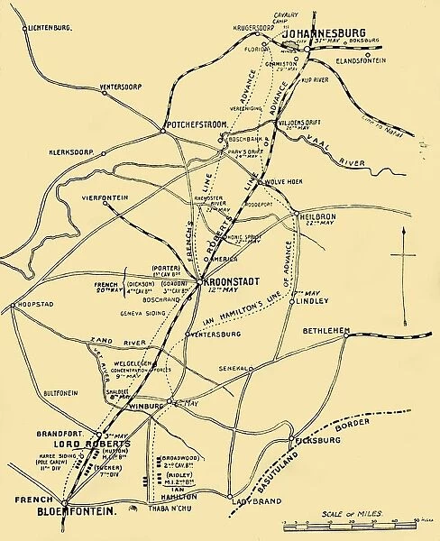 Map Showing the Lines of Advance from Bloemfontein to Pretoria, 1901. Creator: Unknown