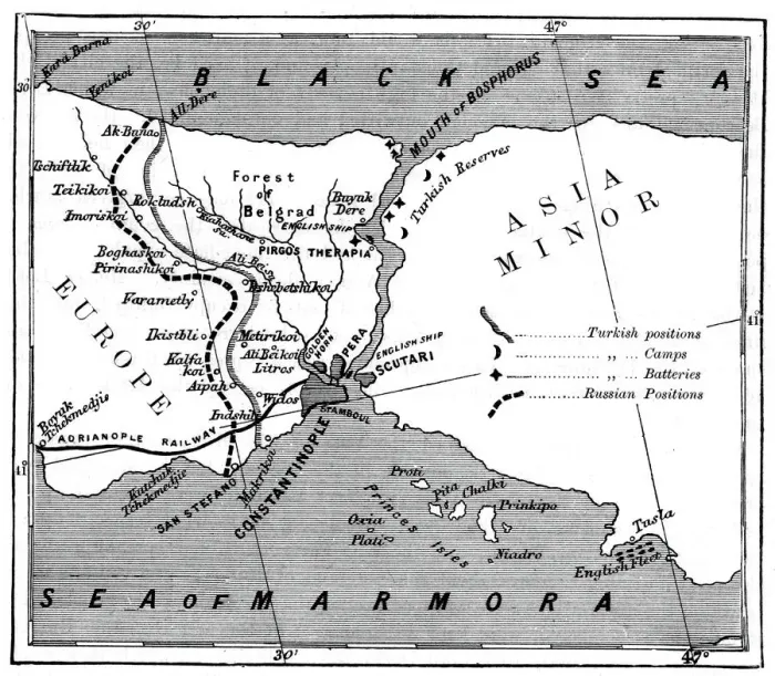 Framed Print : A map showing the positions of Russian and Turkish lines outside Constantinople, 1900 Framed Print : A map showing the positions of Russian and Turkish lines outside Constantinople, 1900