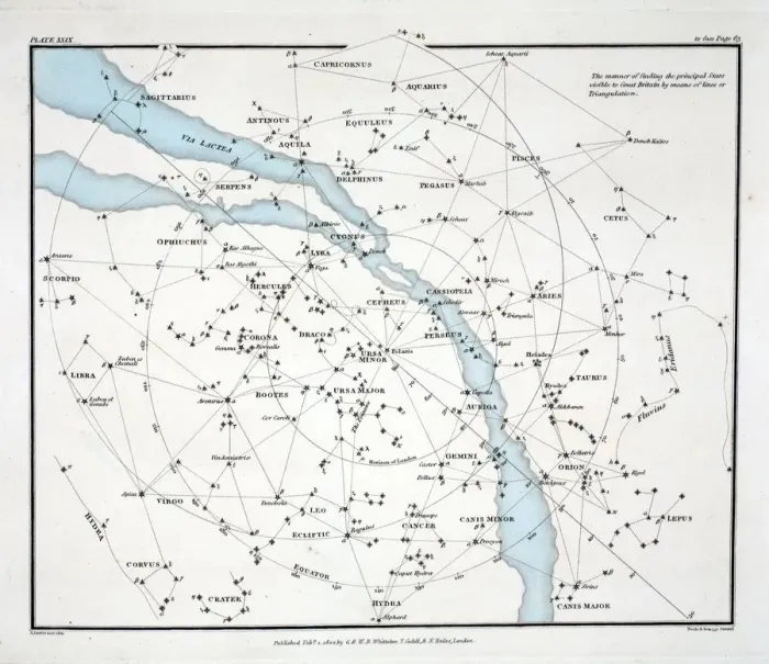 Framed Print : Map showing the principal stars which are visible in Great Britain (Plate (XXIX), 1822 Framed Print : Map showing the principal stars which are visible in Great Britain (Plate (XXIX), 1822