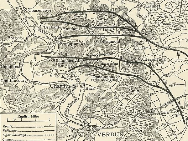 Map showing...the Attack on Verdun northern France, First World War, 1916, (c1920)