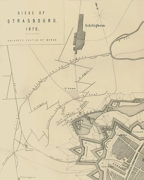 Map of the Siege of Strasbourg, 1870, (c1872). Creator: R. Walker