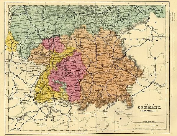 Map of South Germany and Bavaria, c1872. Creator: Unknown