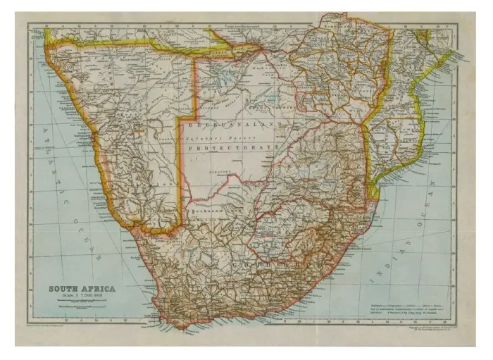 Framed Print : Map of South (Southern) Africa, c1910. Artist: Gull Engraving Company Framed Print : Map of South (Southern) Africa, c1910. Artist: Gull Engraving Company