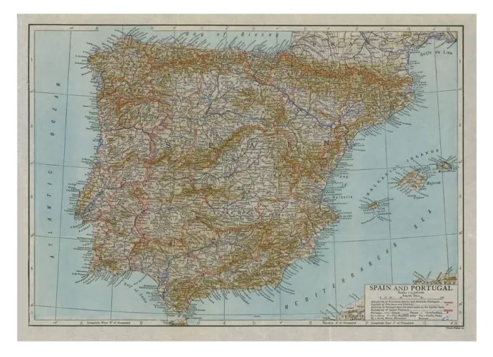 Framed Print : Map of Spain and Portugal, c1910. Artist: Emery Walker Ltd Framed Print : Map of Spain and Portugal, c1910. Artist: Emery Walker Ltd
