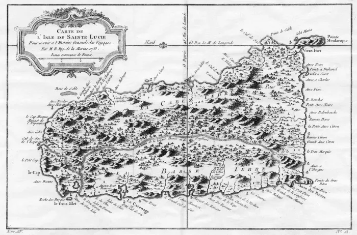Framed Print : A map of St Lucia, the West Indies, 1758. Artist: N Bellun Framed Print : A map of St Lucia, the West Indies, 1758. Artist: N Bellun