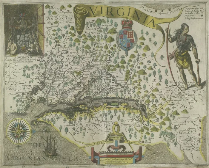 Framed Print : Map of Virginia, 1618. Creator: Theodor de Bry Framed Print : Map of Virginia, 1618. Creator: Theodor de Bry