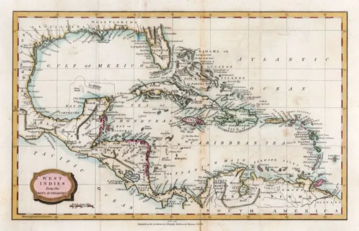 Framed Print : Map of the West Indies, 18th century(?). Artist: Barlow Framed Print : Map of the West Indies, 18th century(?). Artist: Barlow