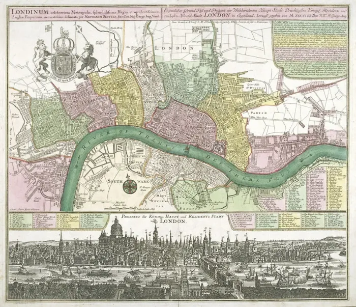 Framed Print : Map of Westminster, the City of London and Southwark, 1720. Artist: Johann Thomas Kraus Framed Print : Map of Westminster, the City of London and Southwark, 1720. Artist: Johann Thomas Kraus