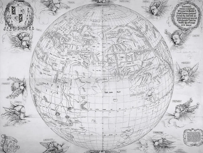 Framed Print : A map of the world, 1515. Creators: Albrecht Durer, Johann Stabius Framed Print : A map of the world, 1515. Creators: Albrecht Durer, Johann Stabius