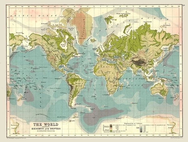 Map of the World showing Heights and Depths, 1902. Creator: Unknown