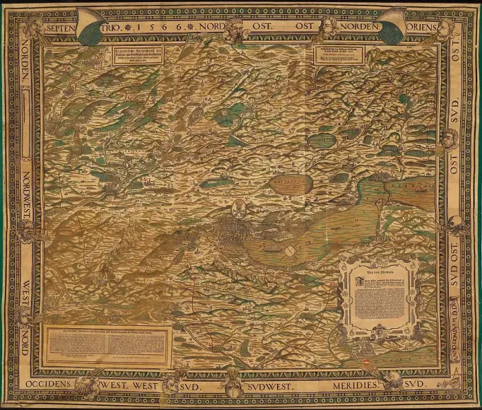 Framed Print : Map of the Zurich area, 1566. Creator: Murer, Jos (1530-1580) Framed Print : Map of the Zurich area, 1566. Creator: Murer, Jos (1530-1580)