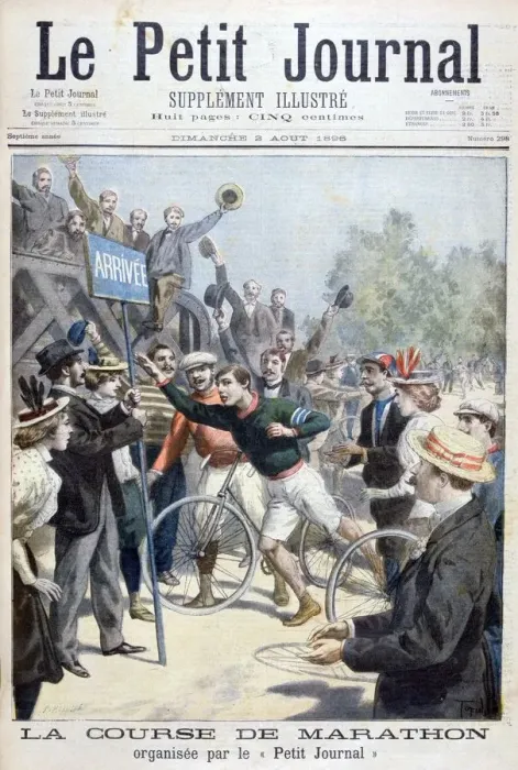 Framed Print : Marathon race, 1896. Artist: F Meaulle Framed Print : Marathon race, 1896. Artist: F Meaulle