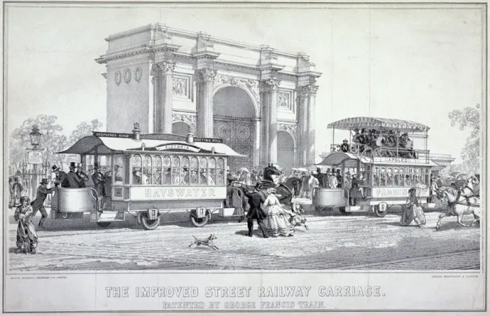 Framed Print : Marble Arch and street trams, London, 1860. Artist: Macdonald Framed Print : Marble Arch and street trams, London, 1860. Artist: Macdonald