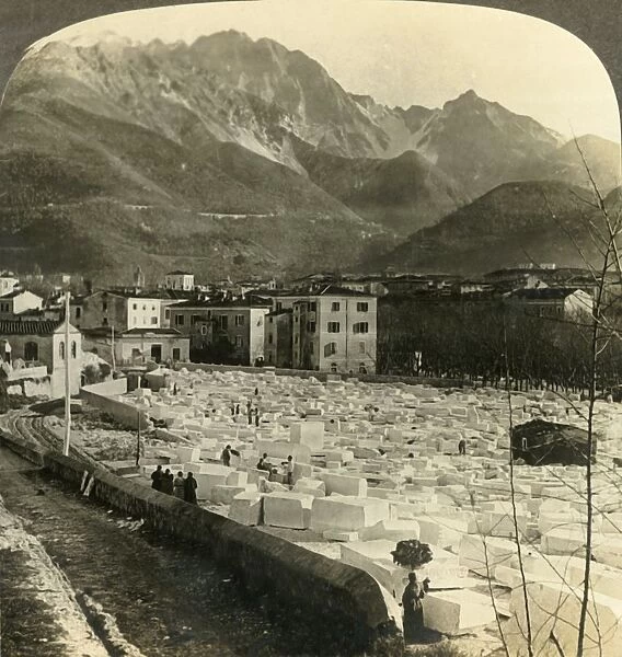 Marble blocks for the finest sculptures at Carrara, Italy, c1909. Creator: Unknown