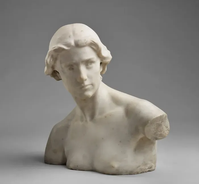 Framed Print : Marble Bust (study for figure of History, Maine Memorial Monument, New York), before 1913. Creator: Attilio Piccirilli Framed Print : Marble Bust (study for figure of History, Maine Memorial Monument, New York), before 1913. Creator: Attilio Piccirilli